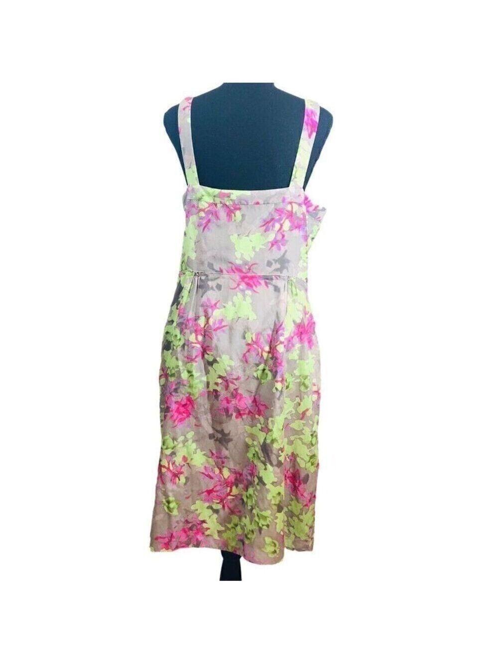 Banana Republic Green Pink Floral Silk Blend Sleeveless Dress Size 14 - Picture 2 of 8